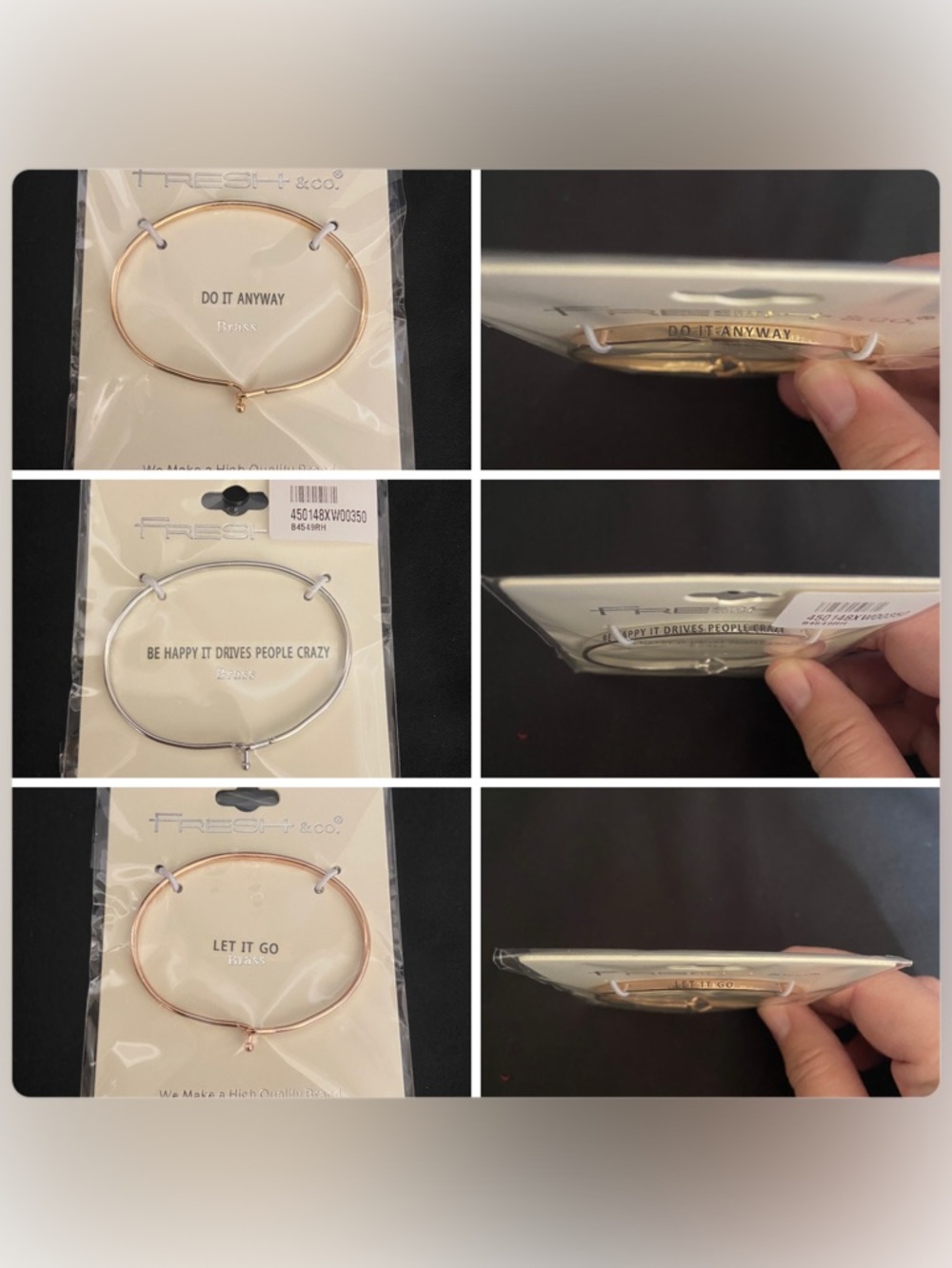 LOT NIB Fresh & Co Rose Gold & Silver Motivational Bangle Bracelet Set